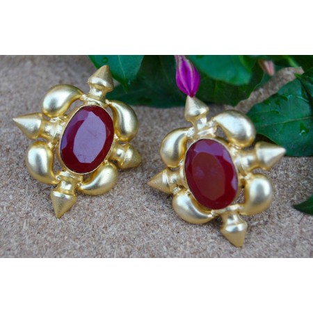 Antahpura Red Chalcedony Stud Earrings